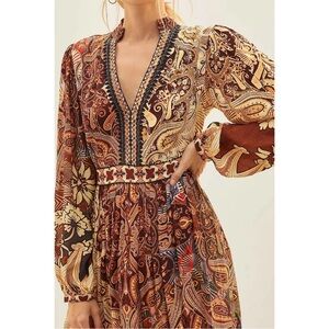 Bhanuvi by Jyoti Paisley Boho Maxi Dress Brown Gold Size 12